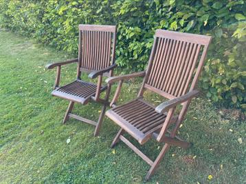 2 inklapbare tuinstoelen (teak), Tuin en Terras, Ophalen, Gebruikt, Inklapbaar