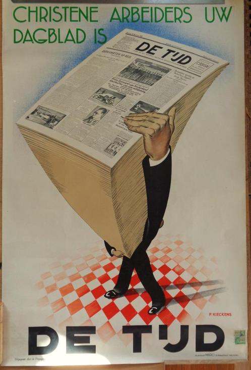 Pracht affiche " Christene arbeiders uw dagblad is " DE TIJD, Antiek en Kunst, Kunst | Litho's en Zeefdrukken, Verzenden