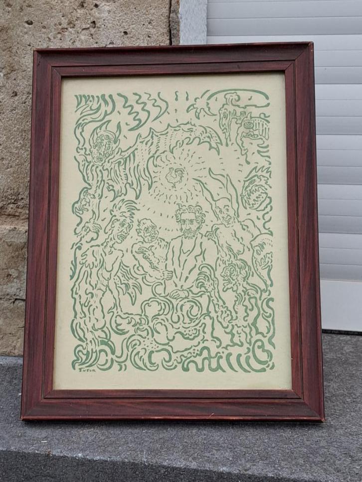 lithographie signe james ensor, Antiek en Kunst, Kunst | Litho's en Zeefdrukken, Ophalen of Verzenden