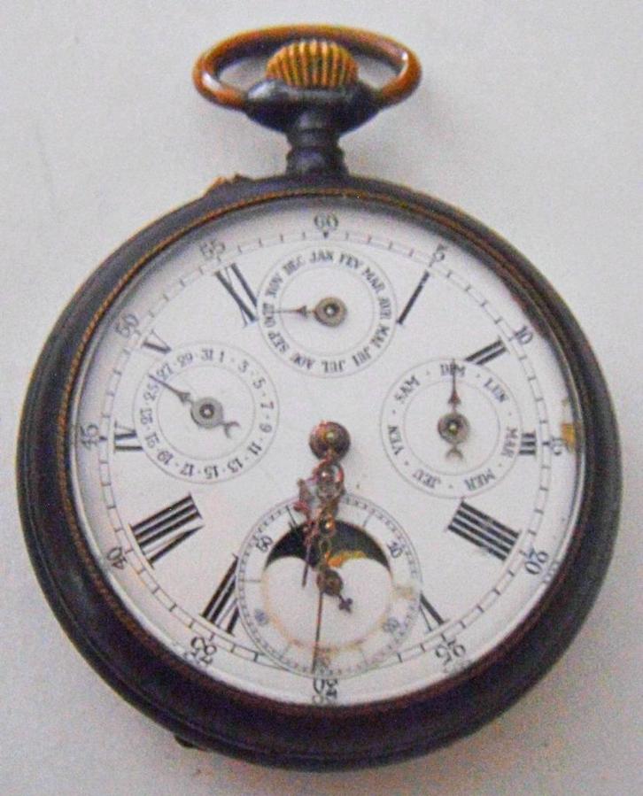 Montre poche régulateur triple quantième + phase de lune, Collections, Collections Autre, Utilisé, Enlèvement ou Envoi