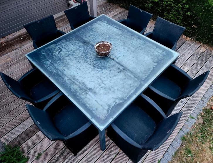Zeer ruime tuintafel met 8 stoelen, Tuin en Terras, Tuinsets en Loungesets, Gebruikt, Aluminium, Ophalen