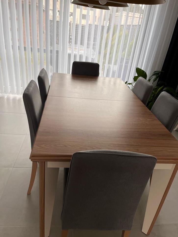 Ruime uitschuifbare eettafel (Houtlook/Wit), Huis en Inrichting, Complete eetkamers, Zo goed als nieuw, Ophalen