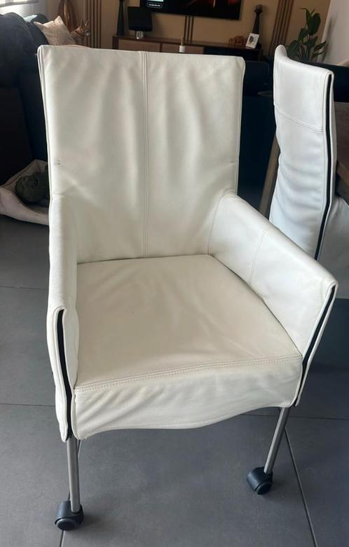 8x Wit lederen design stoelen (np. €500/stuk), Huis en Inrichting, Stoelen, Wit, Ophalen