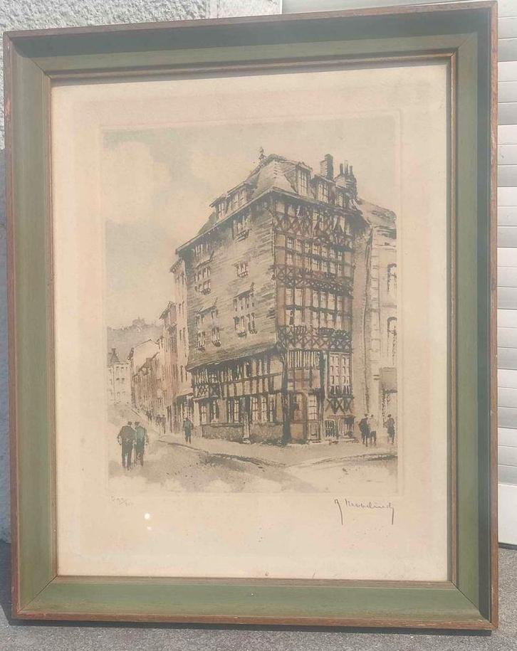 gravure ruelle animee signe roger hebbelinck, Antiquités & Art, Art | Eaux-fortes & Gravures, Enlèvement ou Envoi