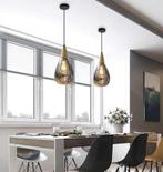 Hanglamp druppel chrome chrome e27 waterdruppel vorm + hout, Nieuw, Ophalen of Verzenden, Glas