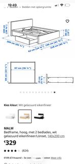 Hoog Malm bed licht eik 140x200 , 4 (!) schuiven, Huis en Inrichting, Slaapkamer | Bedden, Ophalen, Zo goed als nieuw