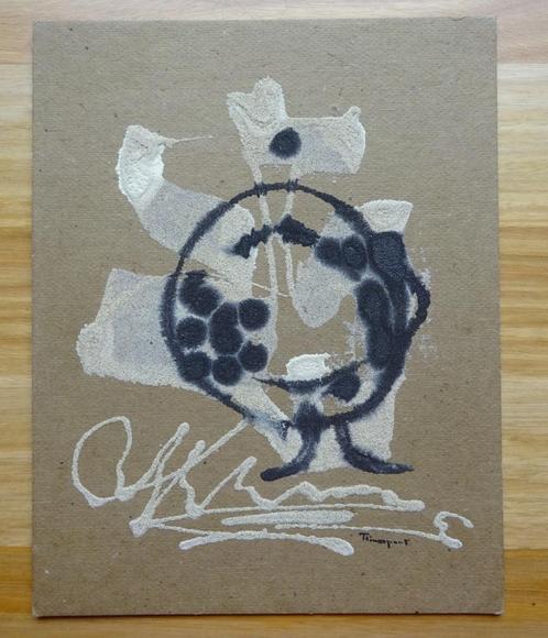 Suzanne Thienpont, Zandtechniek op karton, 28 x 22, Abstract, Antiek en Kunst, Kunst | Schilderijen | Abstract, Ophalen