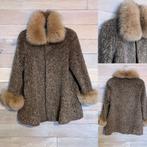 Vintage jas met pelskraag - gemêleerde bruin -/ taupe tint, Ophalen of Verzenden, Zo goed als nieuw, Maat 36 (S), Bruin