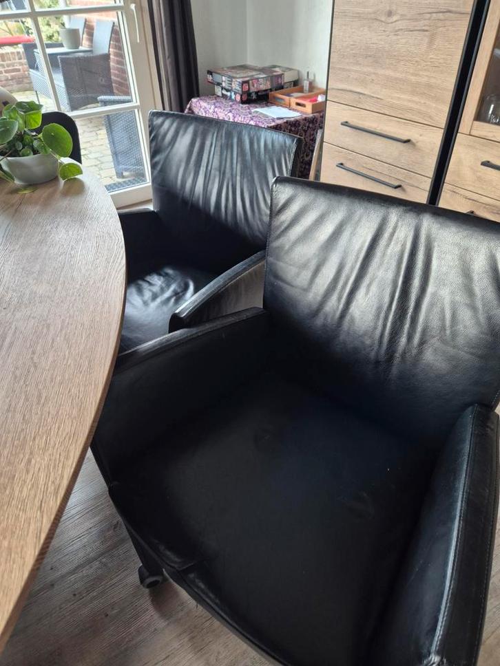 Mooie zwart lederen eetkamerstoelen, Maison & Meubles, Chaises, Cuir, Enlèvement
