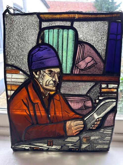 glasraam in lood – schrijver, Antiek en Kunst, Antiek | Glaswerk en Kristal, Ophalen