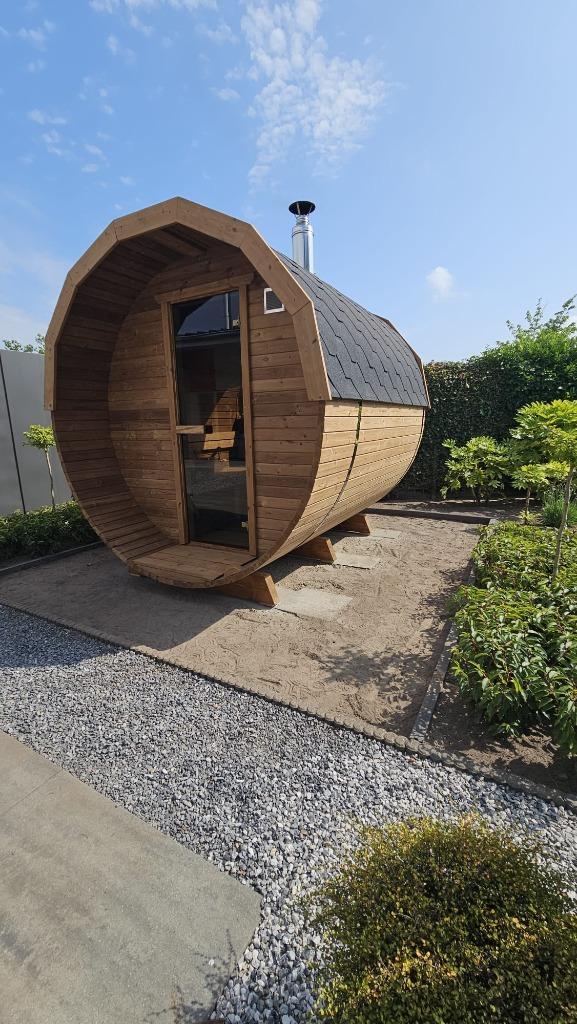 2.5M Barrel Sauna van donker, Scandinavisch grenenhout, Sport en Fitness, Sauna, Nieuw, Complete sauna, Fins of Traditioneel, Verzenden