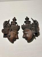 2 volledig uitgebeitelde hoofden in Wenge hardhout uit Bali, Antiek en Kunst, Kunst | Beelden en Houtsnijwerken, Ophalen