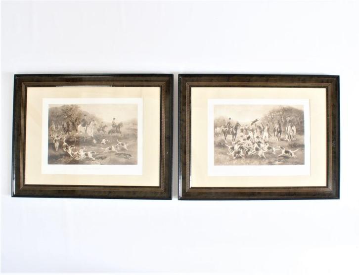 Engelse jachtprenten 'Who Whoop + badly beaten', H. Fleury,, Antiek en Kunst, Kunst | Etsen en Gravures, Ophalen