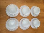 6 ensembles tasses et sous-tasses en verre opalescent laite(, Ophalen