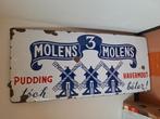 Panneau publicitaire émaillé 3 moulins Pudding 1950, Collections, Marques & Objets publicitaires, Enlèvement ou Envoi, Panneau publicitaire