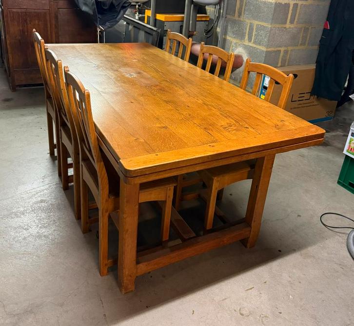 TAFEL VAN MASSIEF EIKENHOUT (1,90x0,90) + VERLENGSTUKKEN, Huis en Inrichting, Tafels | Eettafels, Gebruikt, 50 tot 100 cm, 150 tot 200 cm