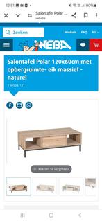 Salontafel massief eiken naturel 120x60 opberglade, Huis en Inrichting, Tafels | Salontafels, Ophalen, 100 tot 150 cm, Eikenhout