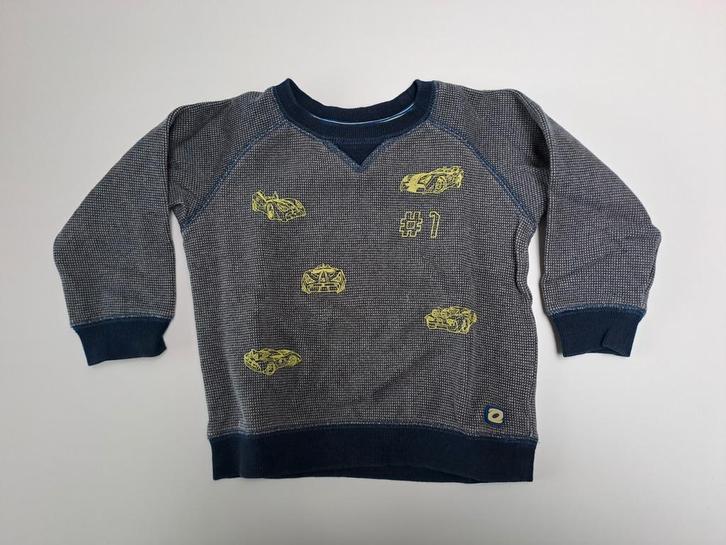 Mt 98 Donkerblauwe/witte sweater gele auto's Rox, Kinderen en Baby's, Kinderkleding | Maat 98, Zo goed als nieuw, Jongen, Trui of Vest