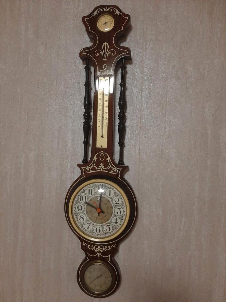 Retro wandklok met barometer, thermometer en hygrometer, Antiek en Kunst, Antiek | Klokken, Ophalen of Verzenden