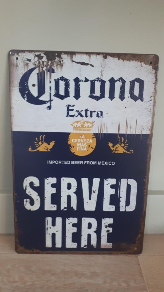 Corona Extra bier Served Here metalen vintage look wandplaat, Verzamelen, Biermerken, Nieuw, Reclamebord, Plaat of Schild, Overige merken