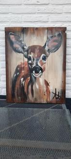 Bambi schilderij op hout voor Kerst, Antiek en Kunst, Ophalen of Verzenden