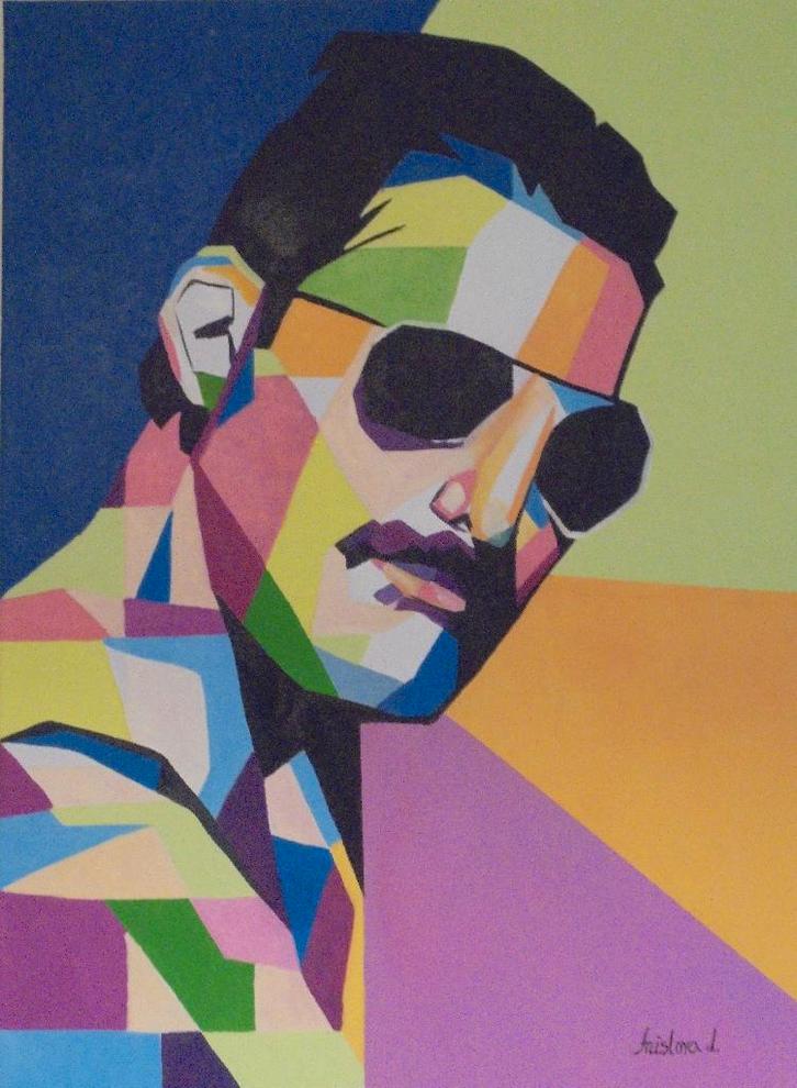 olieschilderij Freddie Mercury popart (50x70), Antiek en Kunst, Kunst | Schilderijen | Modern, Ophalen of Verzenden