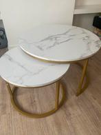 Salontafel Set Wit Marmerlook & Goud, Huis en Inrichting, Ophalen, Rond, Nieuw, 50 tot 100 cm