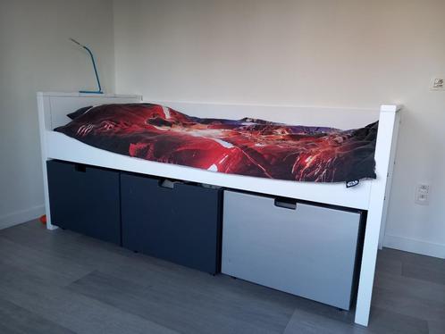 Halfhoogslaper (enkel bed) met kast, Kinderen en Baby's, Kinderkamer | Bedden, Gebruikt, 180 cm of meer, 85 tot 100 cm, Hoogslaper of Stapelbed