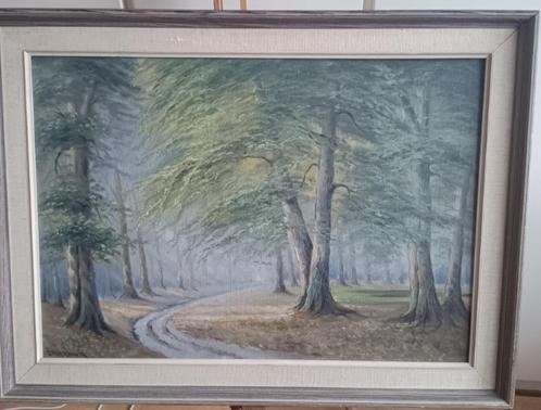 Boslandschap met Kronkelend Pad, Antiek en Kunst, Kunst | Schilderijen | Klassiek, Ophalen of Verzenden