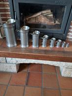 Set van 8 pure tinnen bekers „Les Postainiers Hutois”, Antiek en Kunst, Ophalen