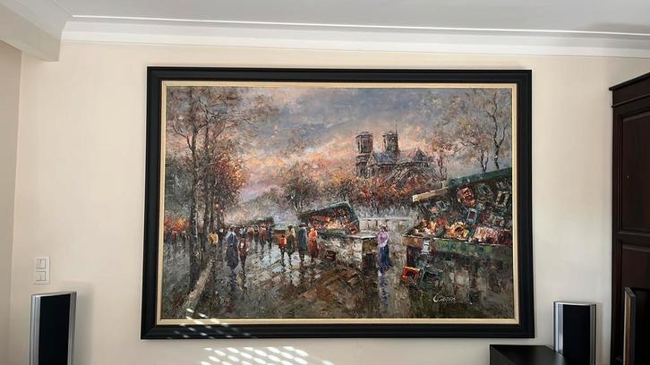 Zeer groot olieverfschilderij Parijs – Notre-Dame, Antiek en Kunst, Kunst | Schilderijen | Klassiek, Ophalen