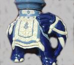 3) Porte-plante éléphant céramique bleu +-40cms., Ophalen, Gebruikt