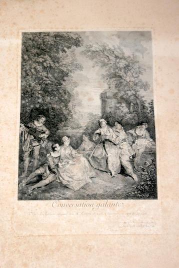 Gravure „Galant Conversation” - Jacques Philipe Le Bas 1743 beschikbaar voor biedingen