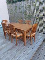 Eiken tafel met 6 biezen/eiken stoelen - perfecte staat, 150 à 200 cm, Cinq personnes ou plus, Comme neuf, Enlèvement