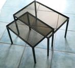 tables gigognes vintage 1970 métal noir et vitres fumées, Moins de 45 cm, Métal ou Aluminium, Rectangulaire, Vintage 1970