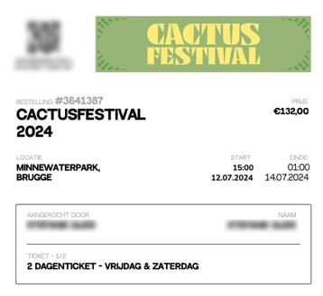 Cactusfestival tickets 2024 vrijdag 12 & zaterdag 13 juli