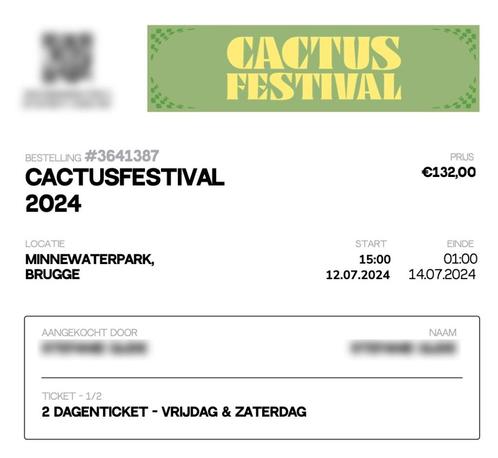 Cactusfestival comticket 2024 vrijdag 12 & zaterdag 13 juli, Tickets en Kaartjes, Evenementen en Festivals