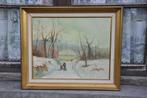 § peinture sur toile paysage de neige  signée J.D.cadre bois, Antiquités & Art, Enlèvement ou Envoi