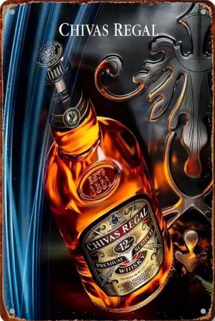 Metalen reclamebord Chivas Regal 12Y - retro vintage mancave, Verzamelen, Merken en Reclamevoorwerpen, Zo goed als nieuw, Reclamebord