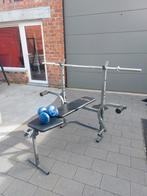 Bench press Optimum + halter + dumbells, Sport en Fitness, Fitnessmaterialen, Borst, Fitnessbank, Zo goed als nieuw, Ophalen