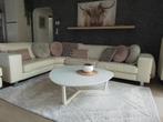 blanc beige Canapé d'angle en cuir véritable avec pouf, Enlèvement, Comme neuf, Cuir, Hedendaags