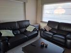 Mooie zithoek met 2zit en 3zit in kwalitatief zwart leder, Huis en Inrichting, Ophalen, Gebruikt