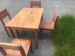 Teak eetkamer tafel + 4 stoelen set, Ophalen, Zo goed als nieuw, Teak massief hout, 4 tot 6 stoelen