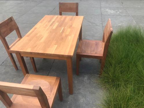 Teak eetkamer tafel + 4 stoelen set, Huis en Inrichting, Complete eetkamers, Zo goed als nieuw, 4 tot 6 stoelen, Ophalen