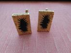 Vintage manchetknopen in goud en zwart, Ophalen of Verzenden, Gebruikt, Verguld