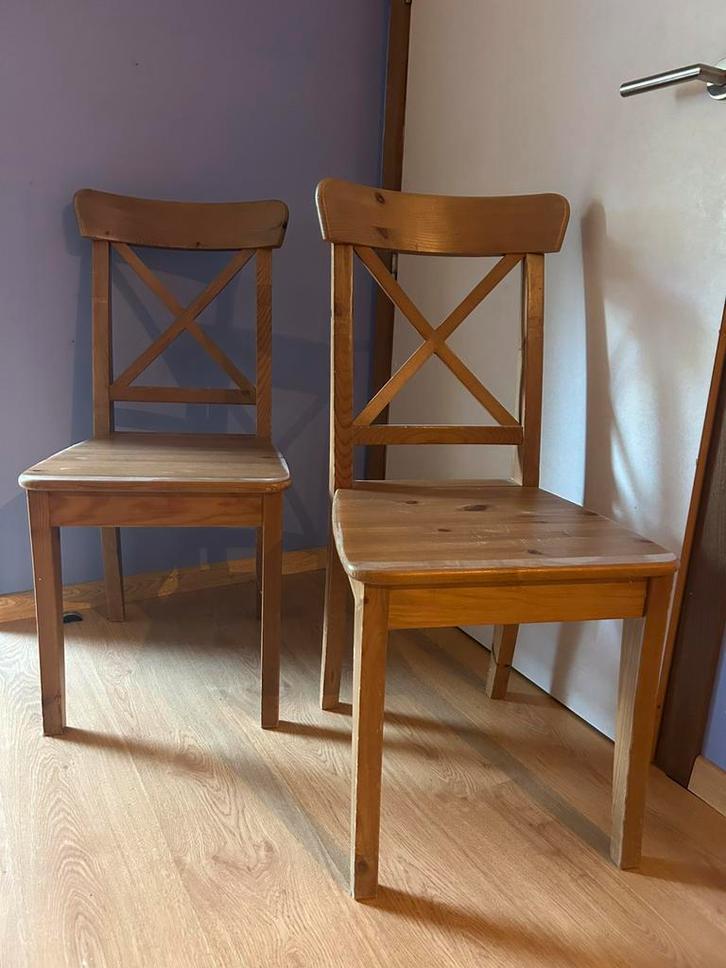 4 houten stoelen van IKEA IVAR, Huis en Inrichting, Stoelen, Gebruikt, Vier, Hout, Bruin, Ophalen