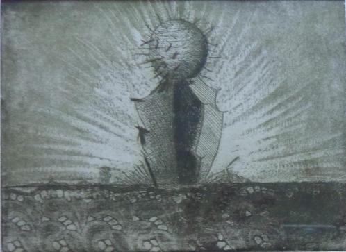 FRANKY VAN PRAET / CACTUS / ZW-W ETS / 26x32cm / KADER / SIG, Antiek en Kunst, Kunst | Litho's en Zeefdrukken, Ophalen of Verzenden