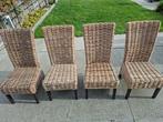 4 landelijke rieten stoelen, Tuin en Terras, Ophalen, Zo goed als nieuw, Hout