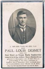 Soldaat: Desmet Paul-Louis. ° Wevelghem 1911 † Iseghem 1931, Verzamelen, Bidprentjes en Rouwkaarten, Ophalen of Verzenden, Bidprentje