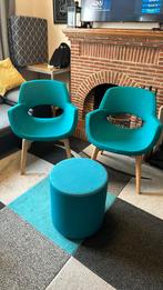 Design fauteuil Benjo terquoise bekleding met poef, Huis en Inrichting, Minder dan 150 cm, Minder dan 75 cm, Modern, Ophalen of Verzenden